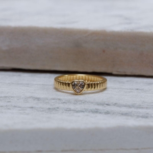 ANEL CARACOL COM CORAÇÃO CRISTAL BANHO OURO 18K