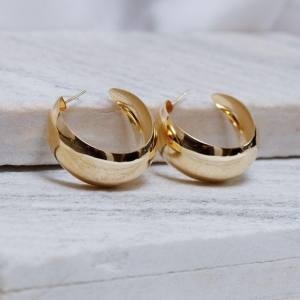 BRINCO ARGOLA ABAULADA LISA GROSSA BANHO OURO 18K