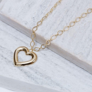 COLAR ELOS TRABALHADOS COM CORAÇÃO BANHO OURO 18K