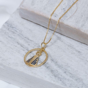 COLAR MEDALHA NOSSA SENHORA MANTO AZUL BANHO OURO 18K