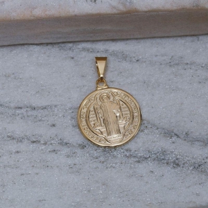 PINGENTE MEDALHA SÃO BENTO G BANHO OURO 18K