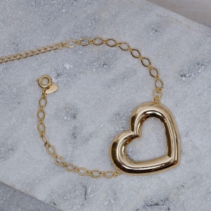 PULSEIRA ELOS COM CORAÇÃO VAZADO BANHO OURO 18K