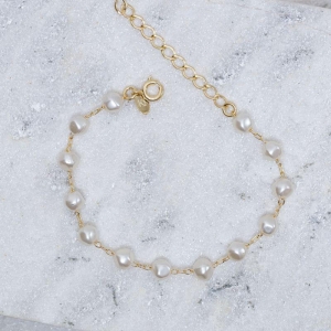 PULSEIRA PÉROLA ORGÂNICA BANHO OURO 18K