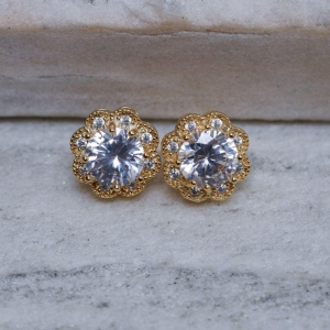 BRINCO FLOR DE GIRASSOL CRISTAL BANHO OURO 18K