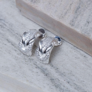 BRINCO NÓ LUXO COM ZIRCÔNIAS CRISTAIS BANHO PRATA