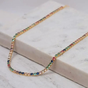 CHOKER RIVIERA COM PEDRAS COLORIDAS BANHO OURO 18K