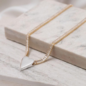 CHOKER RIVIERA COM PINGENTE CORAÇÃO PRATA BANHO OURO 18K