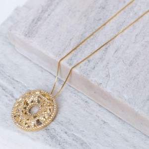 COLAR DONUT COM ZIRCÔNIAS CRISTAIS BANHO OURO 18K