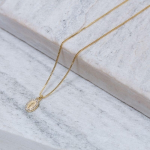 COLAR MEDALHA P NOSSA SENHORA CRISTAL BANHO OURO 18K