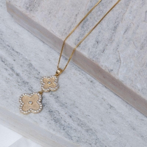 COLAR VIRGINIA DUPLO COM ZIRCÔNIAS BANHO OURO 18K