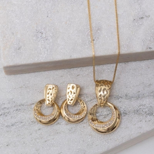 CONJUNTO FESTA CÍRCULO COM ZIRCÔNIAS BANHO OURO 18K