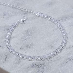 PULSEIRA RIVIERA COM ZIRCÔNIAS QUADRADAS CRISTAIS BANHO PRATA