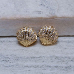 BRINCO ARGOLA CONCHINHA CRAVEJADA BANHO OURO 18K