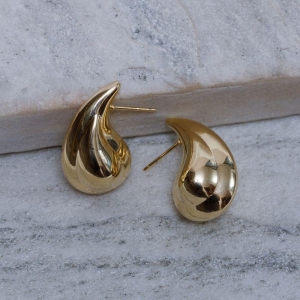 BRINCO GOTA ESCULPIDA BANHO OURO 18K