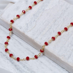 CHOKER BOLINHAS COR VINHO BANHO OURO 18K