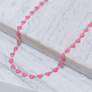 CHOKER CORAÇÕES ESMALTADOS PINK BANHO OURO 18K