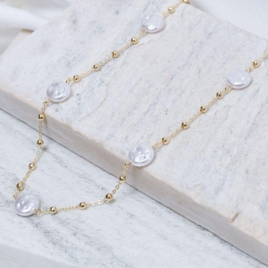 CHOKER PÉROLA COM BOLINHAS DOURADAS BANHO OURO 18K