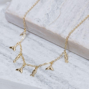 CHOKER PINGENTES DO MAR BANHO OURO 18K