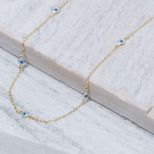 COLAR LONGO OLHO GREGO BANHO OURO 18K