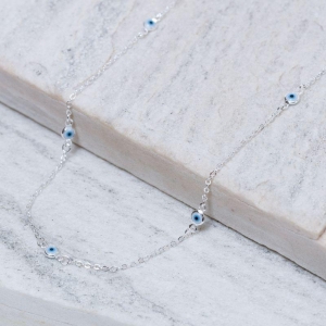 COLAR LONGO OLHO GREGO BANHO PRATA