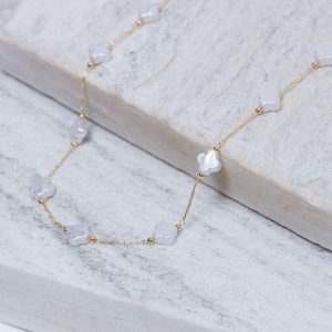 COLAR PÉROLA TREVO BANHO OURO 18K