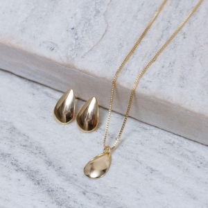 CONJUNTO GOTINHA LISA BANHO OURO 18K