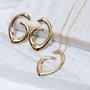 CONJUNTO GRANDE ORGÂNICO LISO BANHO OURO 18K