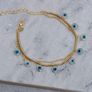 PULSEIRA OLHO GREGO DUPLA BANHO OURO 18K