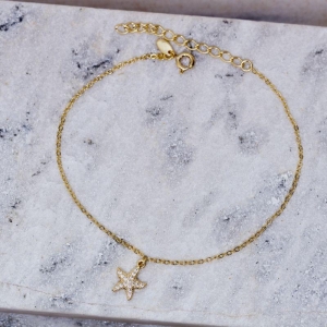 TORNOZELEIRA ESTRELA DO MAR CRAVEJADA BANHO OURO 18K