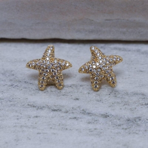 BRINCO ESTRELA DO MAR PP CRAVEJADO BANHO OURO 18K
