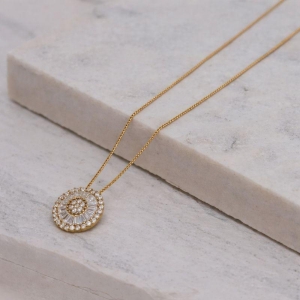 COLAR PIZZA CRAVEJADA COM ZIRCÔNIAS CRISTAIS BANHO OURO 18K