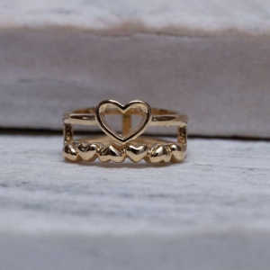 ANEL CORAÇÃO DUPLO BANHO OURO 18K