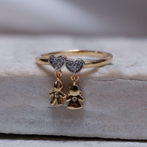 ANEL FILHOS CASAL DOIS CORAÇÕES BANHO OURO 18K