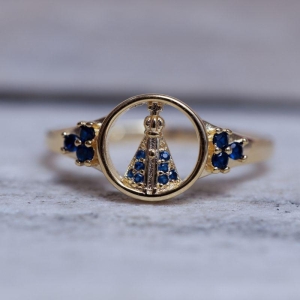 ANEL NOSSA SENHORA MANTO AZUL BANHO OURO 18K