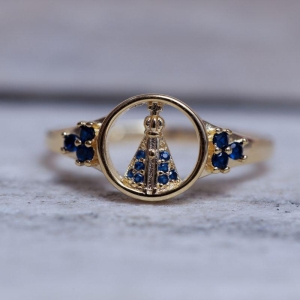 ANEL NOSSA SENHORA MANTO AZUL BANHO OURO 18K