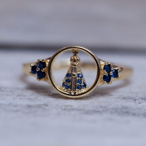 ANEL NOSSA SENHORA MANTO AZUL BANHO OURO 18K