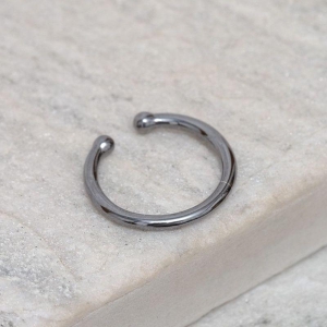 ANEL REGULÁVEL LISO E COM 2 ESFERAS BANHO RÓDIO NEGRO