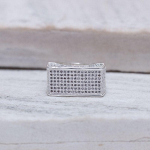 ANEL RETANGULAR CRAVEJADO BANHO PRATA