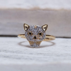 ANEL TIGRE CRAVEJADO COM OLHOS NEGROS BANHO OURO 18K