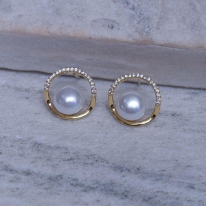 BRINCO ARO COM ZIRCÔNIAS E PÉROLA BANHO OURO 18K