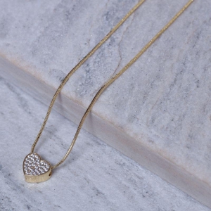 COLAR CORAÇÃO CRAVEJADO CRISTAL BANHO OURO 18K