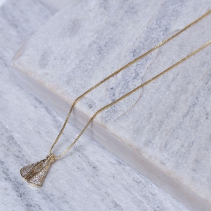 COLAR NOSSA SENHORA CRAVEJADA CRISTAL BANHO OURO 18K