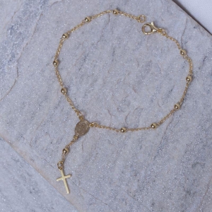 PULSEIRA TERÇO CRUZ FINA BANHO OURO 18K