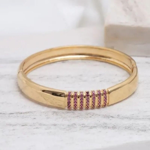 BRACELETE COM ZIRCÔNIAS PINK BANHO OURO 18K