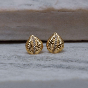 BRINCO FOLHA LISA E CRAVEJADA BANHO OURO 18K