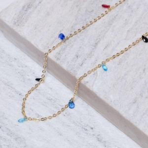 COLAR LONGO COM GOTINHAS COLORIDAS BANHO OURO 18K