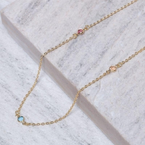 COLAR LONGO COM PEDRAS COLORIDAS BANHO OURO 18K