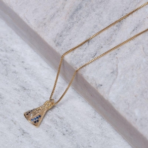 COLAR NOSSA SENHORA M MANTO AZUL BANHO OURO 18K