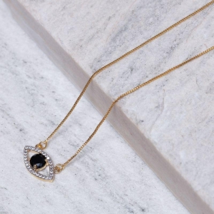 COLAR OLHO GREGO COM PEDRA NEGRA BANHO OURO 18K