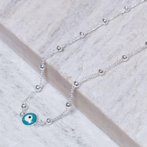 COLAR OLHO GREGO VERDE BANHO PRATA